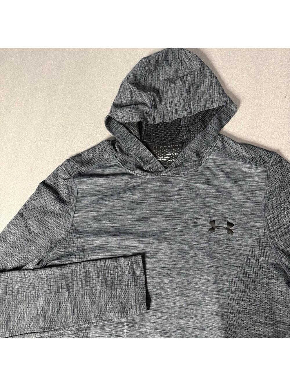 Under Armour Threadborne‎ HeatGear Hoodie Mens Small Blue Fitted Long Sleeve Top